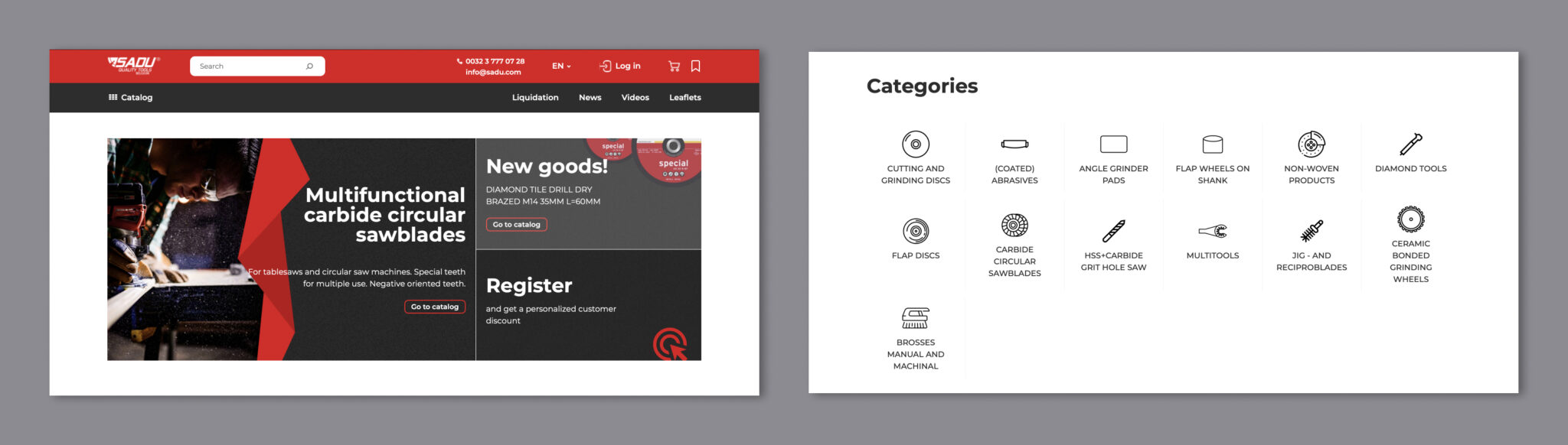 Web Design for Sadu product categories
